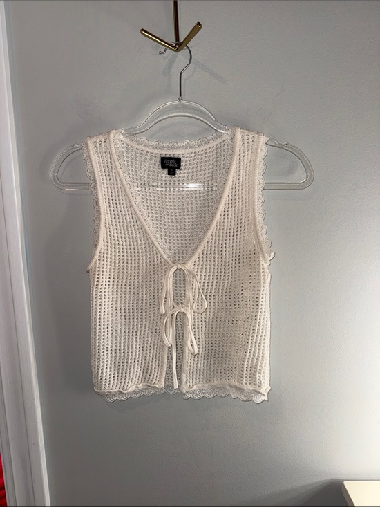 PacSun Tops - PacSun Cream Open-Knit Tie-Front Tank